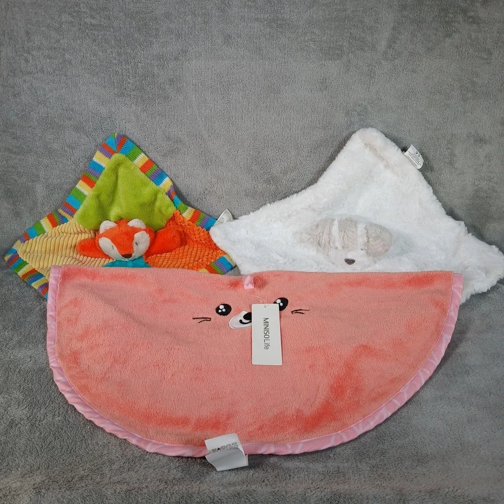 Miniso Towel Baby Security Blanket Bundle Pink Fox Bear Soft
